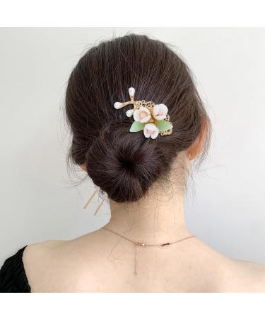 Vintage Asian Chinese Hanfu Pearl Green Jade Hair Combs & Pins Set | Hair Accessories for Women & Girls - Buy Online on GoSupps.com
