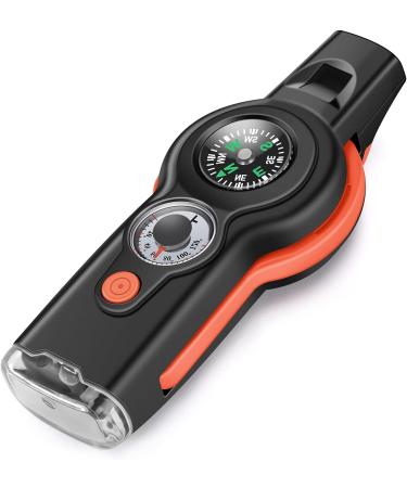 7-in-1 Emergency Survival Whistle - Outdoor Multifunctional Tool with Lanyard | Ideal for Kayaking, Boating, Hiking & More | Black+Orange - Buy Online on GoSupps.com