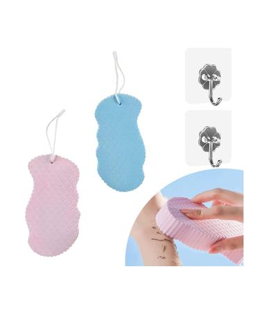 WYSHAK Bath Sponge  Exfoliating Sponge  Dead Skin Remover for Body  with 2 Free Hooks  Skin Friendly and Reusable for Adults Children(Blue+Pink)