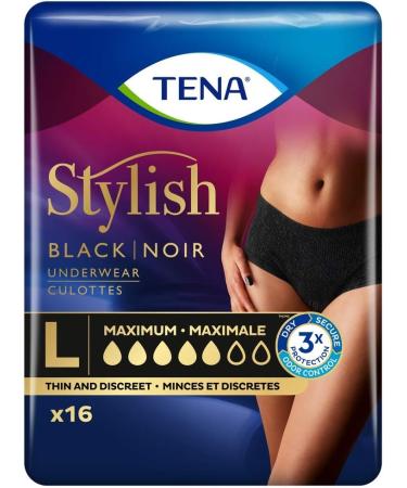 Tena Stylish Black underwear maximum Absorbency Large 16 Count L (16 Count) - Buy Online on GoSupps.com