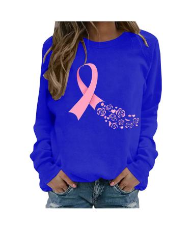 Yihaojia Women's Pullover Tops Long Sleeve Sweatshirt Breast Cancer Awareness Shirt Pink Ribbon Love Heart Printed Tshirts Blue#57 Medium