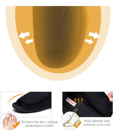 KXSM Diabetic Slipper Shoes - Adjustable, Extra Wide, Open Toe Footwear for Surgery Recovery & Orthopedic Support - Black 39 - Buy Online on GoSupps.com