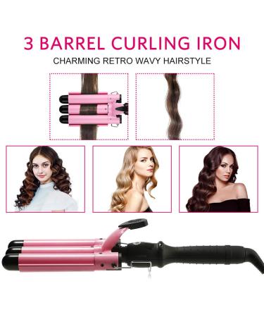 3 Barrel Curling Iron - 1 Inch Adjustable Temperature Crimper Hair Waver with LCD Display | International Shipping Available - Buy Online on GoSupps.com