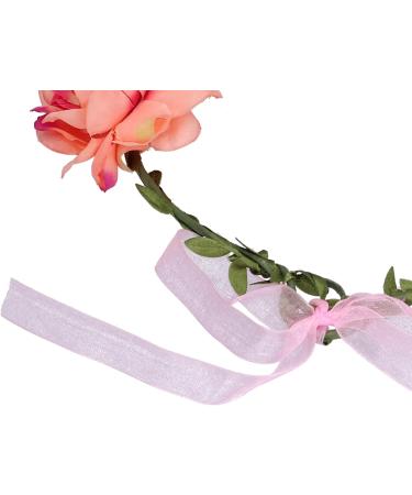 Floral Crown Wedding Bride Boho Flower Wreath Headband Garland Crown Floral Headpiece Halo with Adjustable Ribbon for Festival Party Headpiece(Coral Beige) - Buy Online on GoSupps.com