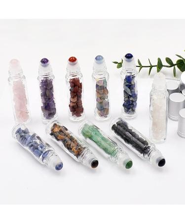 10 x 10ml Transparent Glass Bottles with Natural Semi-Precious Stones & Essential Oils - Free Carrying Bag Multi-Colored Medicinal Crystal Chips - International Shipping Available - Buy Online on GoSupps.com