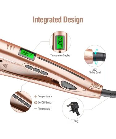 Culwad 2 in 1 Ceramic Hair Straightener and Curling Iron with LCD Display - Adjustable Temperature, Dual Voltage, Gold - Buy Online on GoSupps.com