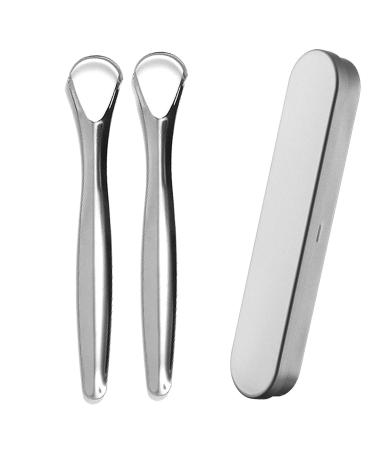 Tongue cleaner stainless steel with metal etui oral care kit (2 pieces) stainless steel tongue cleaner of medical tongue scraps against bad breath