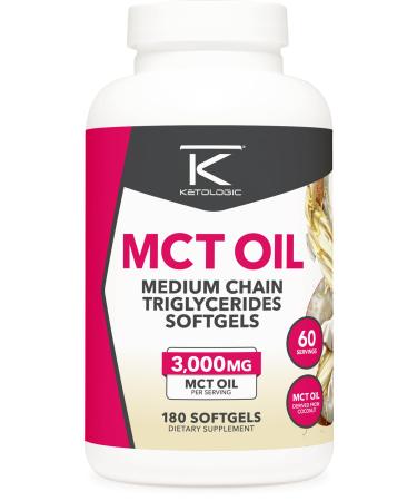 Ketologic MCT Oil (180 Softgels) (60 Servings) (3 000MG MTC Oil per Serving) - Medium Chain Triglycerides