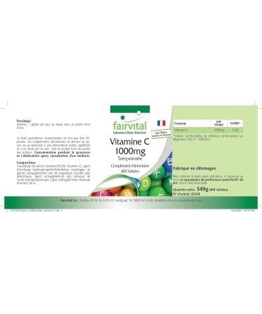 Buy Fairvital Buffered Vitamin C 1000mg - 400 Vegan Capsules | Stomach-Friendly Calcium Ascorbate | Free International Shipping - Buy Online on GoSupps.com