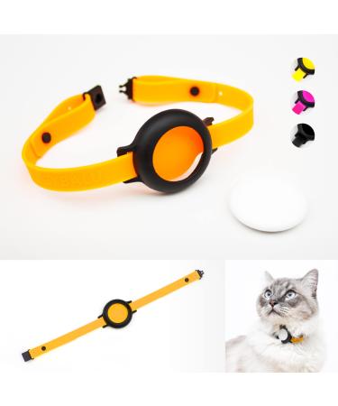 Lucybalu Cat neck band for Airtag |Premium collar for Airtag - safe light comfortable |Airtag collar for cats |Cats Tracker |Apple Airtag compatible |Silicone band neon orange