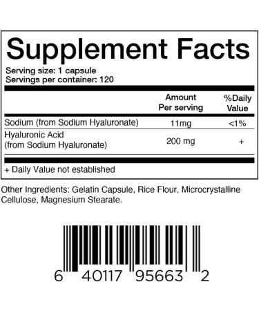 Hydrating Hyaluronic Acid Supplement - 200mg, 120 Capsules (4 Months Supply) | Anti-Aging, Joint Support, Bones & Connective Tissue | Non-GMO, Gluten Free - Buy Online on GoSupps.com