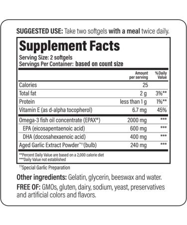Kyolic Aged Garlic Extract Formula 150 for Cholesterol & Circulation Health with Omega-3 - 180 Soft Gels (Pack of 1) - Buy Online on GoSupps.com