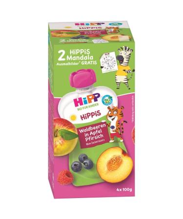 Hippi hippis squeezing bag advantage pack forest berries in apple peach 100% organic fruits without added sugar 4 x 4 bags of 100 g H 8537 Waldb./Apf./Pfir.4x100g 4 x 4 bags of 100 g Waldb./apf./Pfir. - Buy Online on GoSupps.com