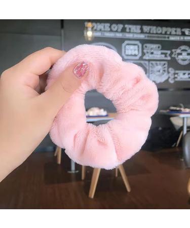 Pink Velvet Hair Scrunchies 2-Piece Set - Soft Bunny Furry Hair Ties for Women & Girls - Buy Online on GoSupps.com