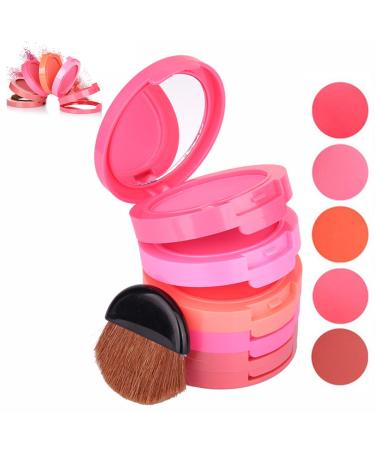 FantasyDay 5 in 1 Face Blusher Palette Waterproof Long Lasting Makeup Powder Pink Coral Blushing Pallet with Mirror