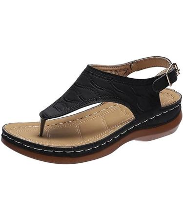 Lausiuoe Women's Orthopedic Sandals - Dressy Summer Flat with Arch Support, Wide Width, Casual Walking Orthotic Flip Flops | Size 8, Black - Buy Online on GoSupps.com