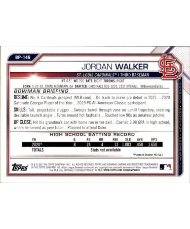 2021 Bowman Prospects #BP-146 Jordan Walker St. Louis Cardinals MLB Baseball Card NM-MT - Buy Online on GoSupps.com