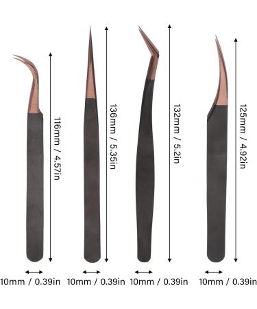 4-Piece Eyelash Extension Tweezers Set | Stainless Steel Anti-Static Precision Bent Nail Art Tweezers for Beauty - Buy Online on GoSupps.com