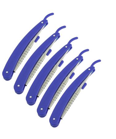 Ruilogod 5pcs Blue Plastic Handle Hairstyle Comb Shaver Trimmer Blade Holder