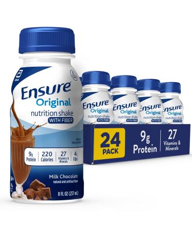 Ensure Original Nutrition Shake with Fiber, Small Meal Replacement Shake, Complete, Balanced Nutrition with Nutrients to Support Immune System Health, Milk Chocolate, 8 fl oz, 24 Count
