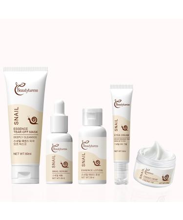 5-Piece Snail Mucin Skincare Set - Facial Kit for Women Kids- Includes Tear-Off Mask Toner Serum Lotion Face Cream Birthday Gift for Girls 10-12 Travel Essentials