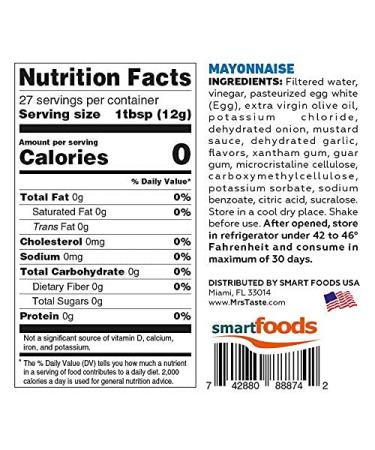 Mrs Taste Sugar Free Mayo - Zero Calories, Sodium, Sugar - High Fiber, Keto & Paleo Friendly - 11 oz Condiments & Sauces - Buy Online on GoSupps.com