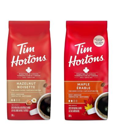 Tim Hortons Hazelnut Fine Grind Coffee Medium Roast 300g Bag & Maple Fine Grind Coffee Medium Roast 300g Bag