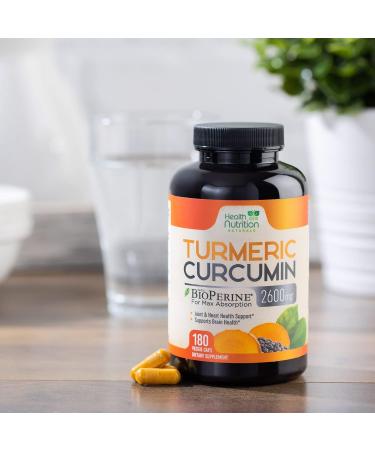 Turmeric Curcumin with BioPerine 2600mg - 180 Capsules - Natural Joint Support - Non-GMO & Gluten Free - Buy Online on GoSupps.com