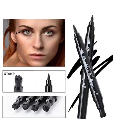 Mysense 6 Pcs Liquid Stamp Eyeliner Set - Waterproof Double-sided Seal Eye Liners for Women with Stencils - Black Flowers Heart Moon Star and Red Heart Star Design - Buy Online on GoSupps.com