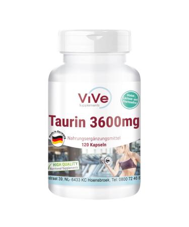 Taurin 3600mg daily consumption - 120 capsules - 900mg taurine per capsule - high dose and vegan |Quality from Germany from Vive Supplements