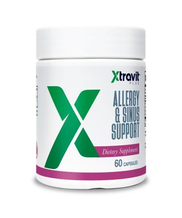 Xtravit Allergy & Sinus Support Supplement Natural Non Drowsy Relief Supplements for Nasal Congestion Sinus Pressure Runny Nose & Seasonal Discomfort - Non-GMO No Fillers 60 Capsules