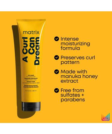 Matrix A Curl Can Dream Rich Mask - Hydrating Leave-In Treatment for Curly Hair - 9.5 Fl Oz - Sulfate & Paraben Free - Buy Online on GoSupps.com