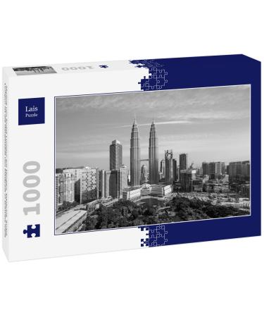 Lais Puzzle Skyline of Kuala Lumpur in the morning Malaysia Kuala Lumpur is the capital of Malaysia in black and white 1000 pieces