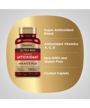 Piping Rock Antioxidant Supplements 120 Caplets | Advanced Formula for Men and Women | with Vitamin A C E | Ultra Max Complex | Non-GMO Gluten Free - Buy Online on GoSupps.com
