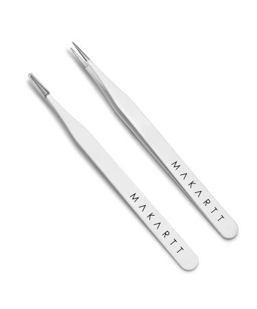 Makartt 2Pcs Straight Nail Tweezers Probe Tips Metal Precision Tweezers for Nail Art Picking Gems Rhinestones Acrylic Gel Stickers Eyelash Extensions Nail Tools