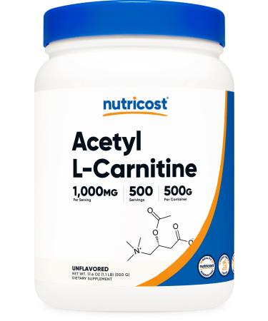 Nutricost Acetyl L-Carnitine (ALCAR) 500 Grams - 1000mg Per Serving - Pure Acetyl L-Carnitine Powder - Buy Online on GoSupps.com