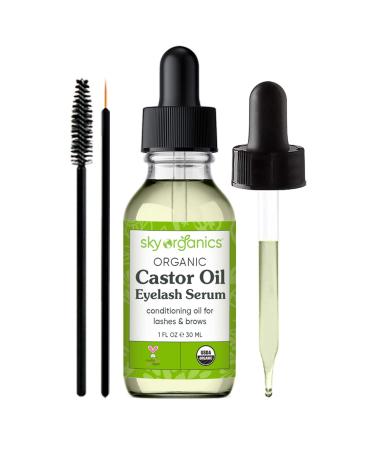 Sky Organics Organic Castor Oil Eyelash Serum for Lashes & Brows, 100% Pure & Cold-Pressed USDA Certified Organic to Strengthen, Moisturize & Condition, 1 fl. Oz