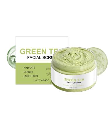 Green Tea Facial Scrub with Walnut Shell Powder Gentle Exfoliating & Cleansing Formula for Smooth Skin 4 Oz
