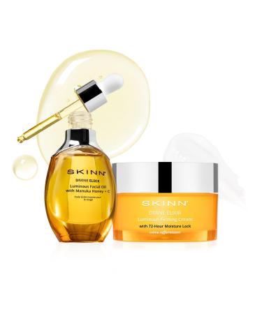 Luminous Facial Oil and Face Firming Cream Set - Anti-Aging Skin Care Duo to Reduce Fine Lines Wrinkles & Strengthen Skins Barrier with Vitamin C & Manuka Honey