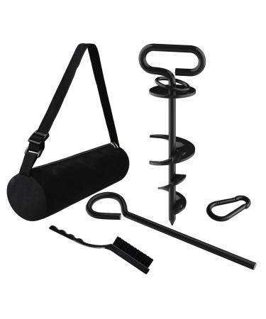 Eurmax USA Dog Tie Out Stake Triple Lock Heavy Duty Dog Anchor for Large Dogs Trampoline Stakes Dog for Yard and Outdoor Dog Runner Install & Travel Kit Included 1-Pack(Black)