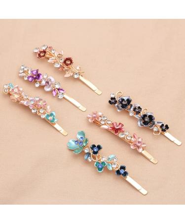 minkissy Rhinestones Flower Hair Pin French Vintage Barrettes Bobby Metal Gold Pin Hair Accessories for Women Girls 6 Color - Buy Online on GoSupps.com