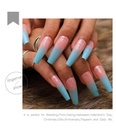Zoestar Extra Long Blue Gradient Coffin False Nails - Shiny Acrylic Full Cover Press-On Nails for Women & Girls (24 Pieces) - International Shipping Available - Buy Online on GoSupps.com