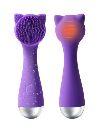 Facial Cleansing Brush Silicone Face Scrubber Exfoliator for Men & Women Electric Face Brush Waterproof with 3 Speeds Adjustable for Deep Cleaning Removing Blackhead Face Massaging (Purple)