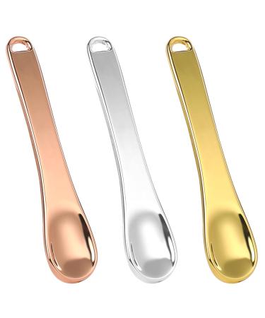 3 Pcs Mask Scoop Reusable Applicator Cosmetic Spoon Metal Makeup Spatula Mini Makeup Spoon Eye Cream Facial Cream Scoop Tool for Face Mask Cream Moisturizers Lotions(Rose Gold Gold Silver)