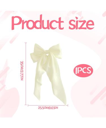 Nuqin Ribbon White Hair Bow White Bow Long Tail French Ribbon White Hair Bow Soft Silky Satin White Bow Hair Clip with Metal Clip for Party Women Girls(Off White) - Buy Online on GoSupps.com