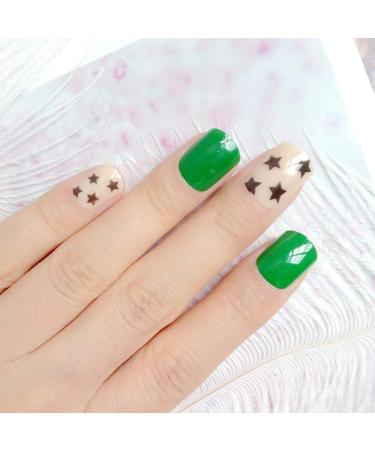 Hull artificial nails fashionable lady artificial fake nail design shiny green short fake nails complete cover tips manicure tool