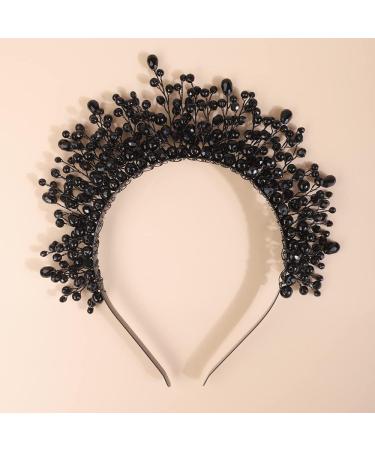 Kercisbeauty Wedding Bridal Black Hair Crown Women Handmade Boho Headpiece Pearl Hair Tiara Party Costume Jewelry - Buy Online on GoSupps.com