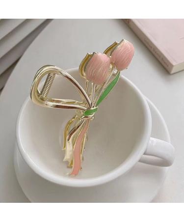 Summer Pink Tulip Bouquet Flower Hair Clip - Strong Hold Non Slip Accessory for Women with Thick or Thin Hair - Large Claw Clip Design - 1 Pc (Pink) - Buy Online on GoSupps.com