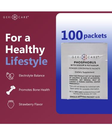 GeriCare Phosphorus Supplement Powder with Sodium & Potassium 100 Count Strawberry-Flavored 1.5g Packets for Bone Nerve and Muscle Support Easy-to-Mix Electrolyte Formula - Buy Online on GoSupps.com