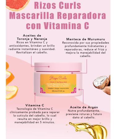 Rizos Curls Vitamin C Hair Repair Mask 10fl oz - Nourishing Treatment for Healthy Hair - Buy Online on GoSupps.com